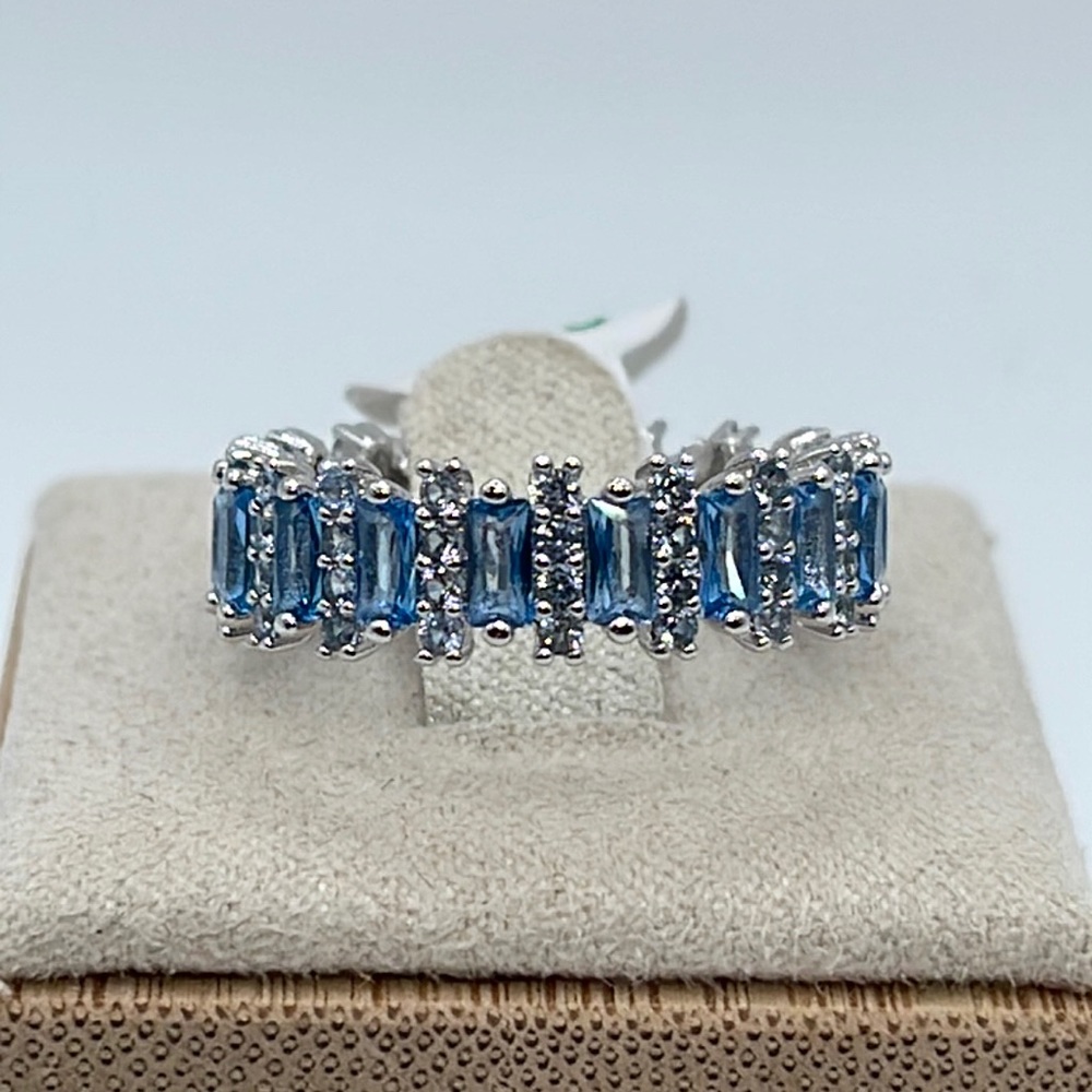 Bomb Party Ring CALL ME STUNNING RBP6645 Aqua Blue Spinel/Rhodium NWT & BAG